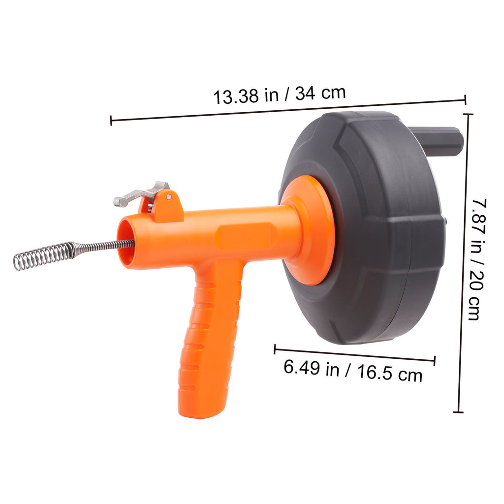 VEVOR Drain Auger, 25ft 1/4in Heavy Duty Flexible Drum Plumbing Drain Snake with Drill Adapter, Use Manually/Powered Steel Cable Clog Remover, Kitchen Bathrom Shower Sink with Gloves Autofeed Control