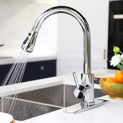 Pull-Down Kitchen Faucet – Single Handle High Arc, Commercial-Grade Stainless Steel, Brushed Nickel Finish, Deck Plate Included, for Kitchen, Bar, Laundry Room & RV