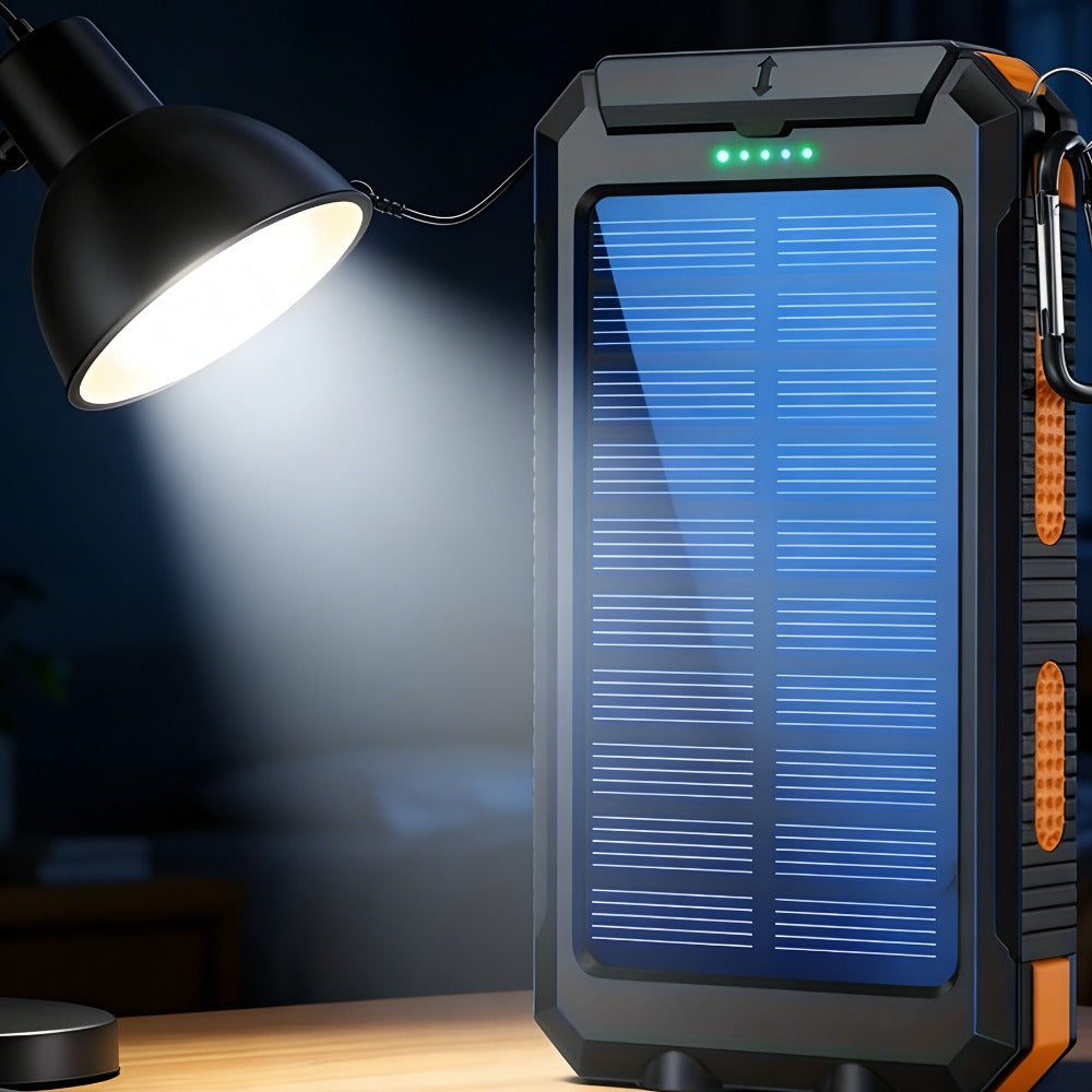 20000mAh Portable Solar Power Bank, Portable Solar Mobile Phone Charger, Camping External Battery Charger for Mobile Phones, 2 USB/ LED Flashlights with Compass for Outdoor Activities