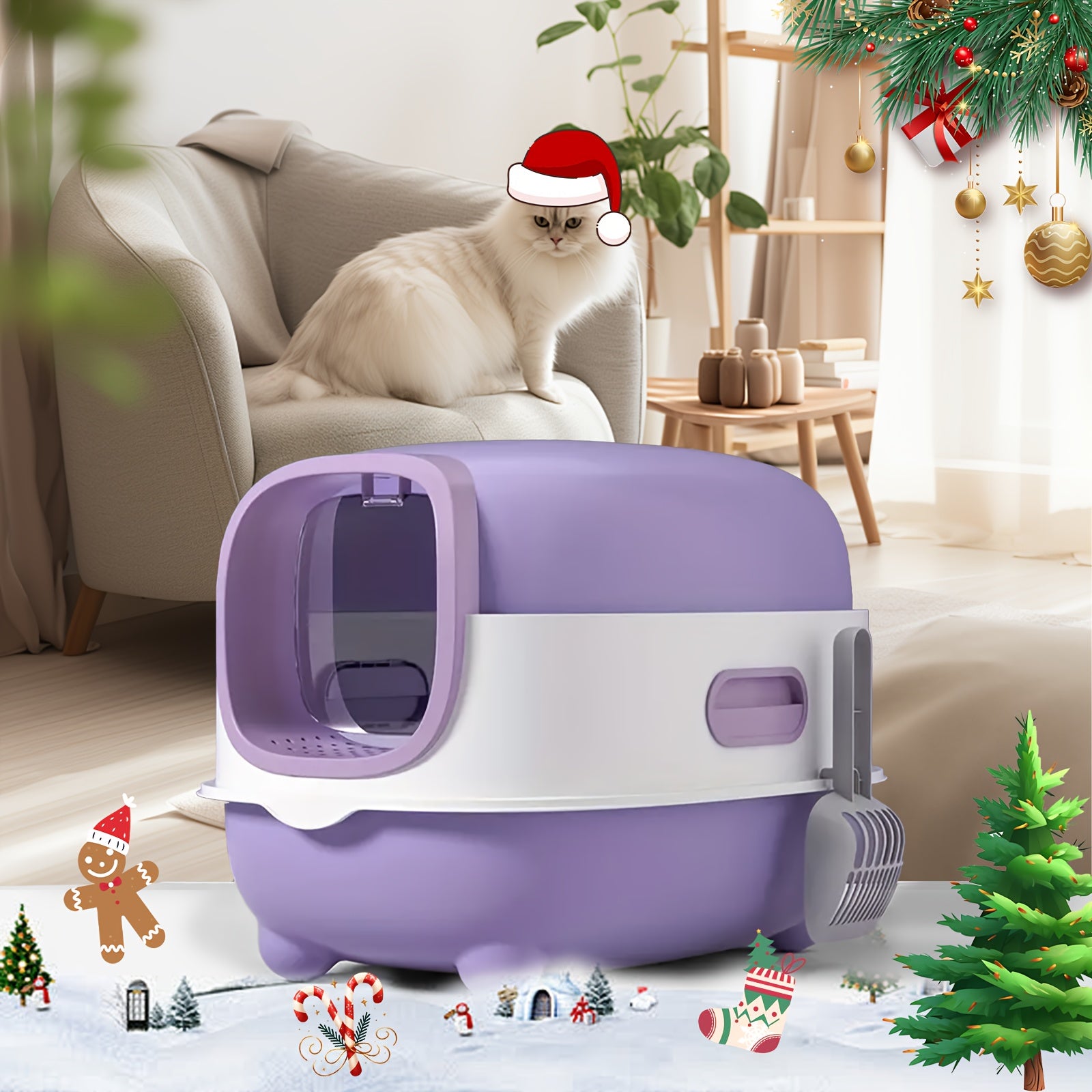 Enclosed Cat Litter Box with Lid – Compact Odor-Proof Leakproof Splash Guard Cat Toilet, No Batteries Required, Easy Clean Indoor Pet Litter Pan