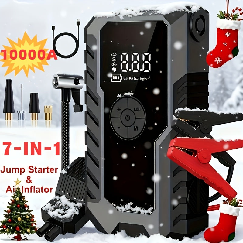 5000A Peak Car Jump Starter 10000mAh with Optional 150PSI Air Pump, LED Light & Digital Display, 12V Emergency Battery Booster for Trucks, SUVs, Motorcycles & Snowmobiles – Type-C USB Output