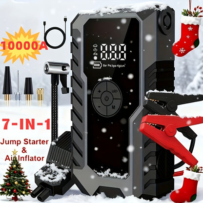 5000A Peak Car Jump Starter 10000mAh with Optional 150PSI Air Pump, LED Light & Digital Display, 12V Emergency Battery Booster for Trucks, SUVs, Motorcycles & Snowmobiles – Type-C USB Output