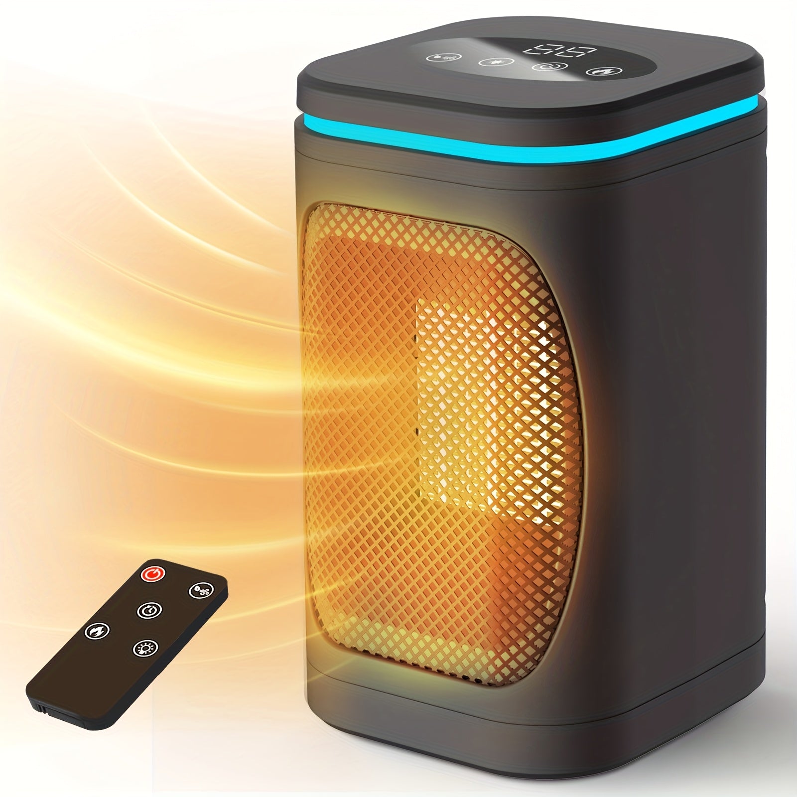 Portable Space Heater 1500W PTC Indoor – Freeice Electric Heater with Coloured Light, Remote Control, Timer, Digital Display & Overheat Protection for Bedroom, Home & Office