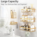 Shower Caddy, Stainless Steel Bathroom Shower Organizers with Soap Caddy & Toothbrush Holder, Wall Rack Baskets Adhesives Mounted, Black Shower Shelves for Inside Shower (5pcs)