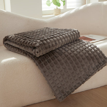 Solid Colour Plush Throw Blanket – Soft Warm Sofa Blanket for Naps, Office, Camping & Pets | All-Season Bedspread Gift Blanket | White Khaki Grey | Multiple Sizes