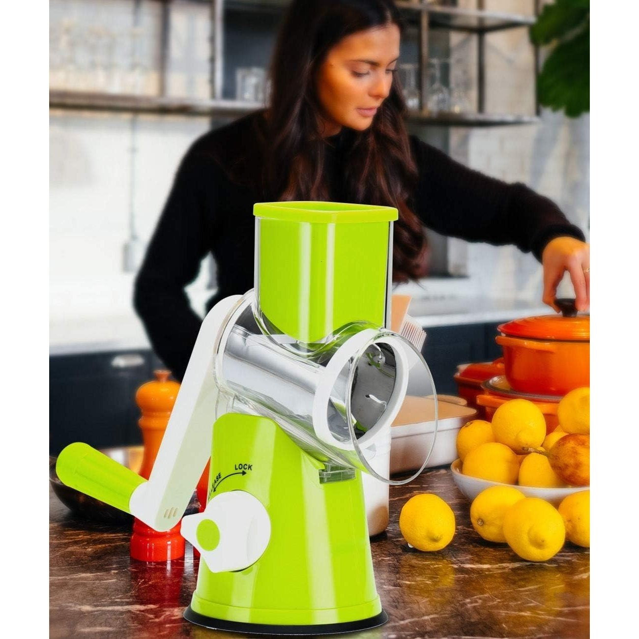 4pcs Multi Functional Hand Cranked Vegetable Cutter, Household Kitchen Manual Vegetable Machine, Slicer, Slicer, Drum Type Vegetable Cutter