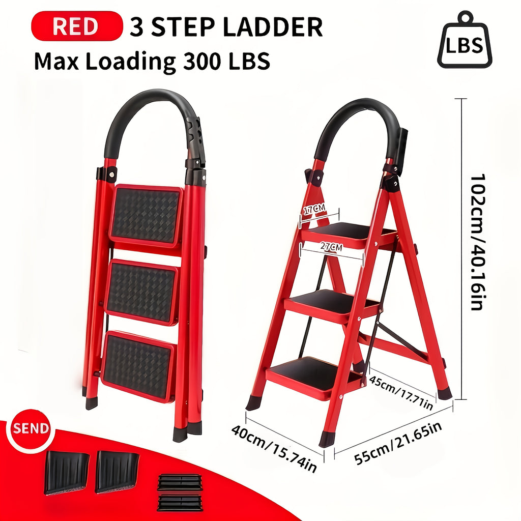 550 Heavy-Duty 3/4/5-Step Folding Ladder - Heavy-Duty A-Frame Metal Ladder with Thickened Non-Slip Iron Steps, Wide Base And Locking System, 3/4/5-Section Foldable Design for Home - 550 Weight Capacity (Use)