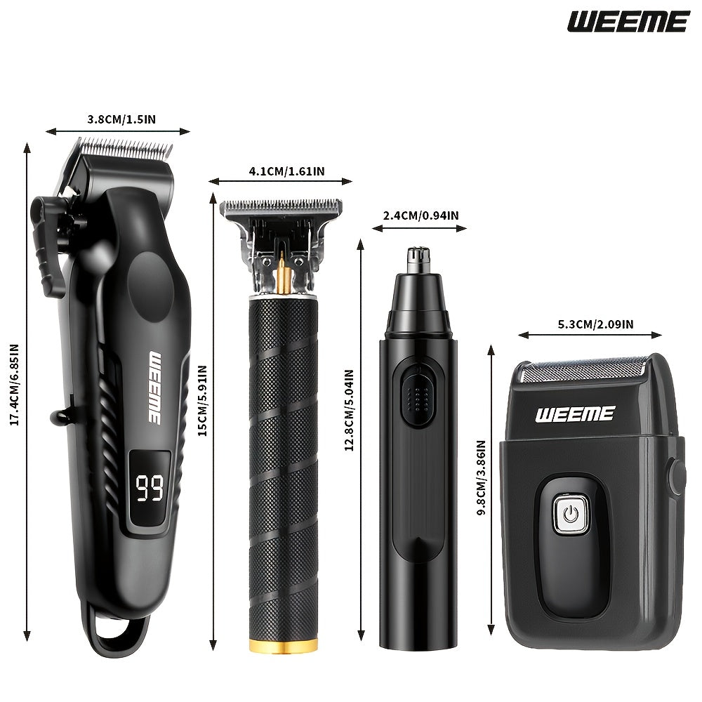 Weeme Men'S Makeup Bag 1pack/ 3pcs/4pcs, Golden And Black Hair Clippers With USB Charging LCD Screen, 8 Guide Combs, Cutting Machine And Shaver, Including Cleaning Brush And Comb, Men'S Economy Gift, Ideal Father'S Day Gift For Men.