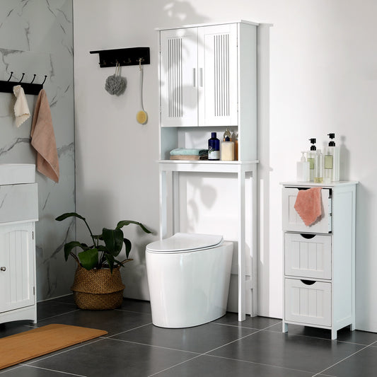Bathroom Space Saver Cabinet, Adjustable Bottom Bar, Over-The-Toilet Storage Unit, 4-Tier Adjustable Shelf Organizer, White