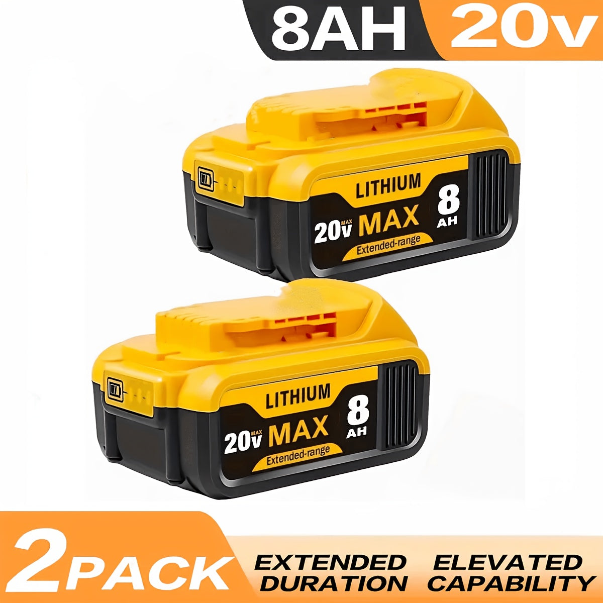 8.0Ah High-Capacity 20V Lithium-Ion Replacement Compatible for Dewalt Cordless Tools - Compatible with DCB200, DCB205, DCB206, DCD/DCF/DCG/DCS Drills, Saws, Grinders - -Lasting Power ( -ion)