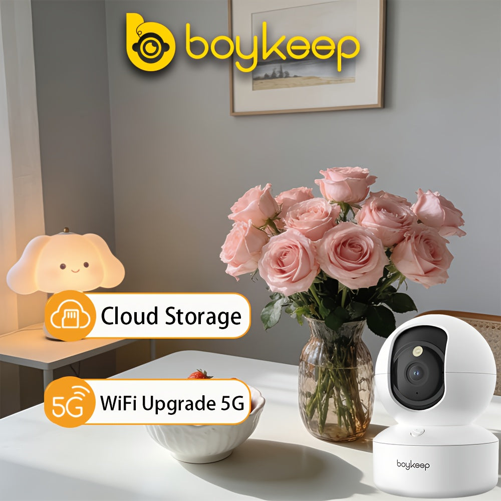 3pcs Boykeep Full HD 1296P Wireless WiFi Smart Camera With Motion Detection, Color Night Vision, Alarm Push, 355° Panoramic View, Two-Way Audio - Supports Dual-Band 2.4GHz/5GHz, USB Powered, ABS Material, Home Security, Smart Home Device