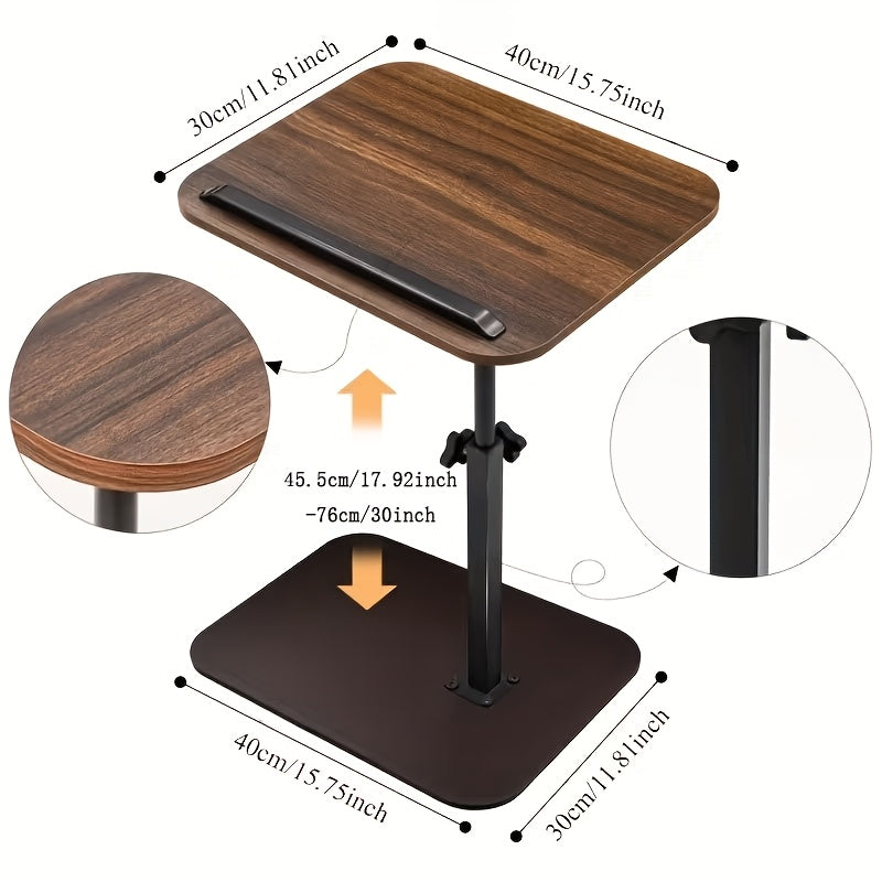 1pc Adjustable Height Computer Workstation Side Table - Fashionable Metal Frame with Wooden Top, Suitable for Living Room, Bedside, Corner Coffee Table, Multi-Functional Tray, Mobile C-Shaped Home Office Desk - Lift Table for Reception Room, RV