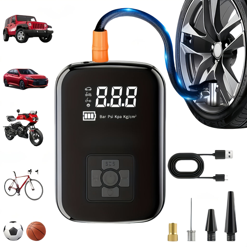 Fast Cordless 1pc Tire Inflator Portable Air Compressor - Digital Display Multi-Function Nozzle Adapter - Long-Lasting Lithium Battery for Car Motorcycle Bicycle Tire Ball, Auto Parts