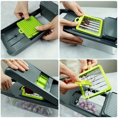 Manual Food Processor 16-in-1 – Vegetable Chopper Slicer Dicer with Grater, Shredder, Strip Cutter & Drain Basket, One-Button Operation, Perfect for Onions, Carrots, Potatoes & Meal Prep