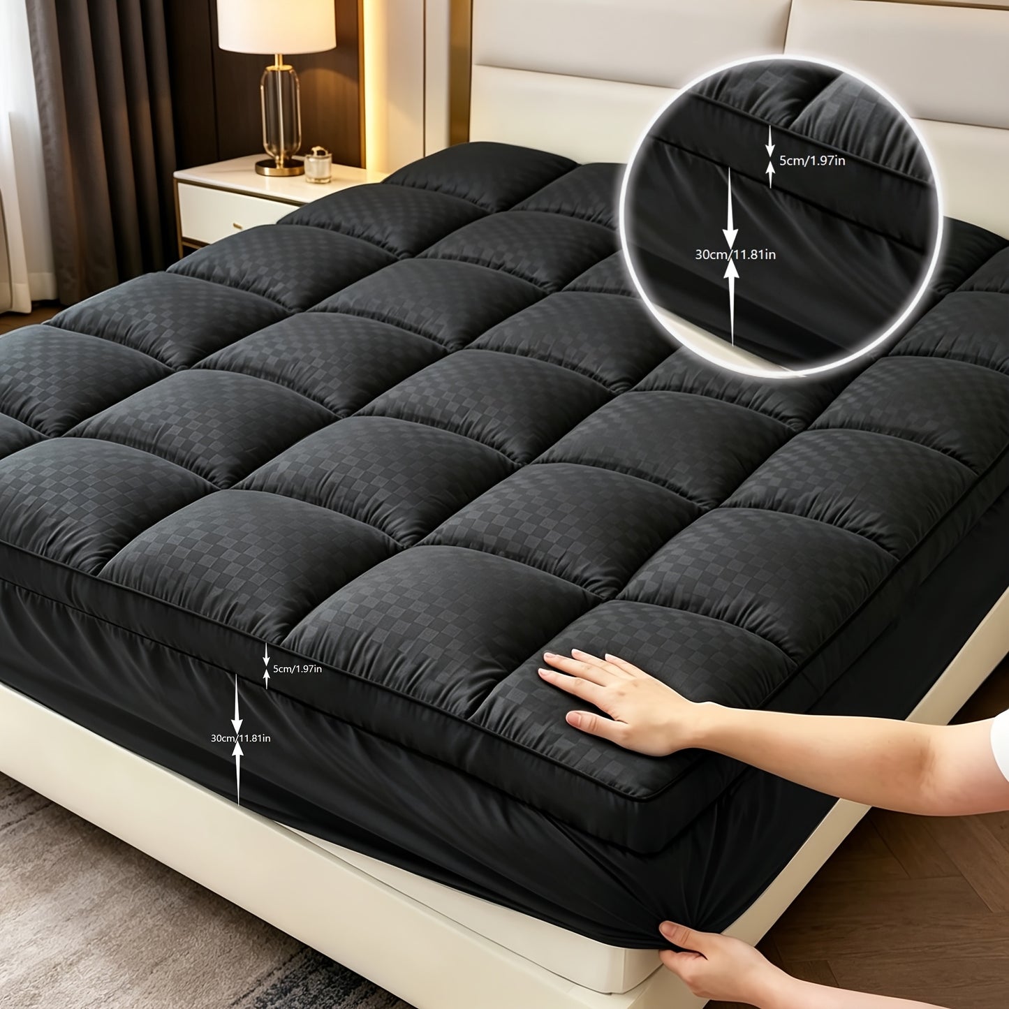 Thickened Pillow Top Mattress Protector Quilted Fitted Cover – Fluffy Soft Breathable Mattress Pad, 8-21" Deep Pocket, Machine Washable, Twin Full Queen King