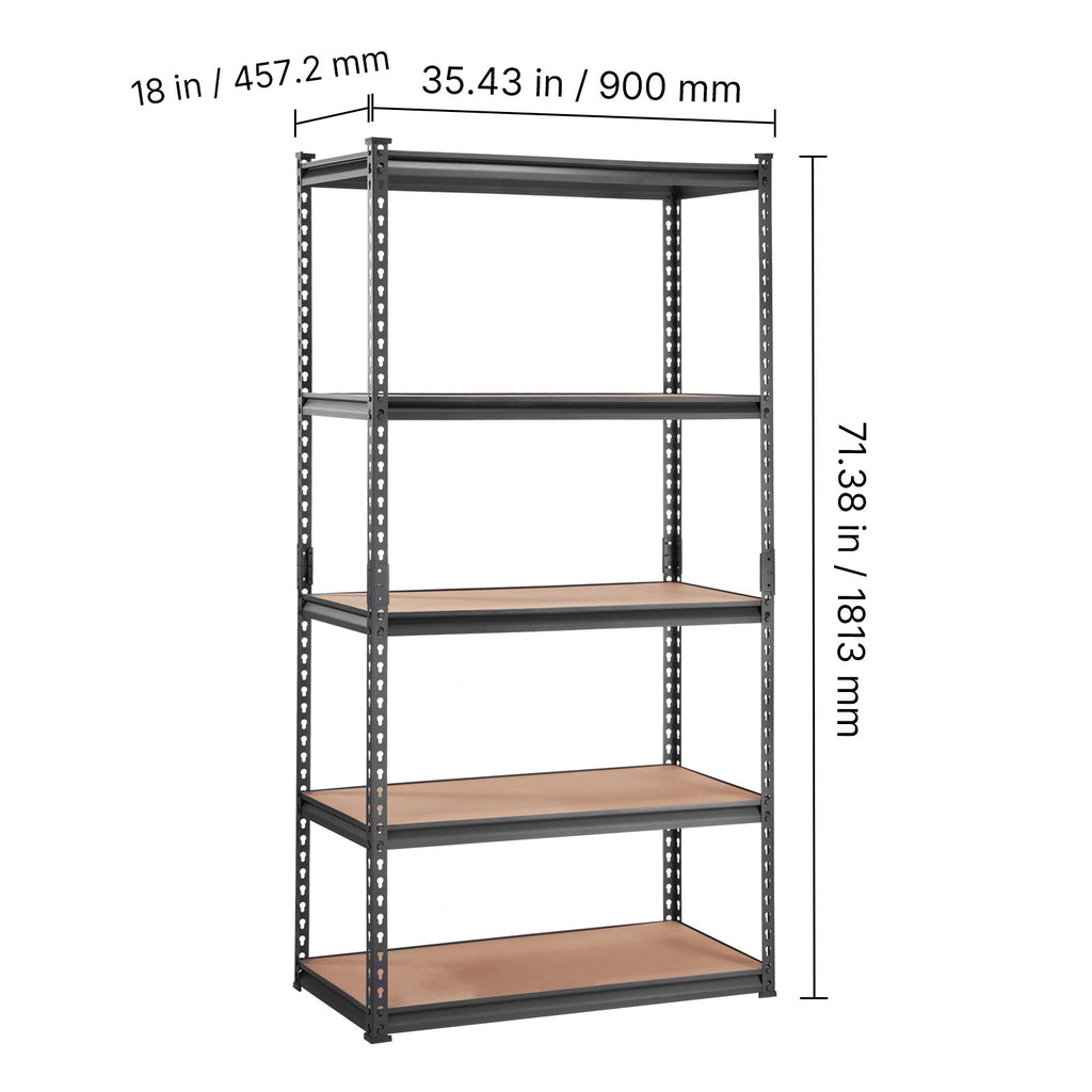 VEVOR Storage Shelving Unit, 5-Tier Adjustable, 2000 lbs Capacity, Heavy Duty Garage Shelves Metal Organizer Utility Rack, Black, 30" L x 12" W x 60" H /36" L x 18" W x 72" H for Kitchen Pantry Basement Bathroom Laundry