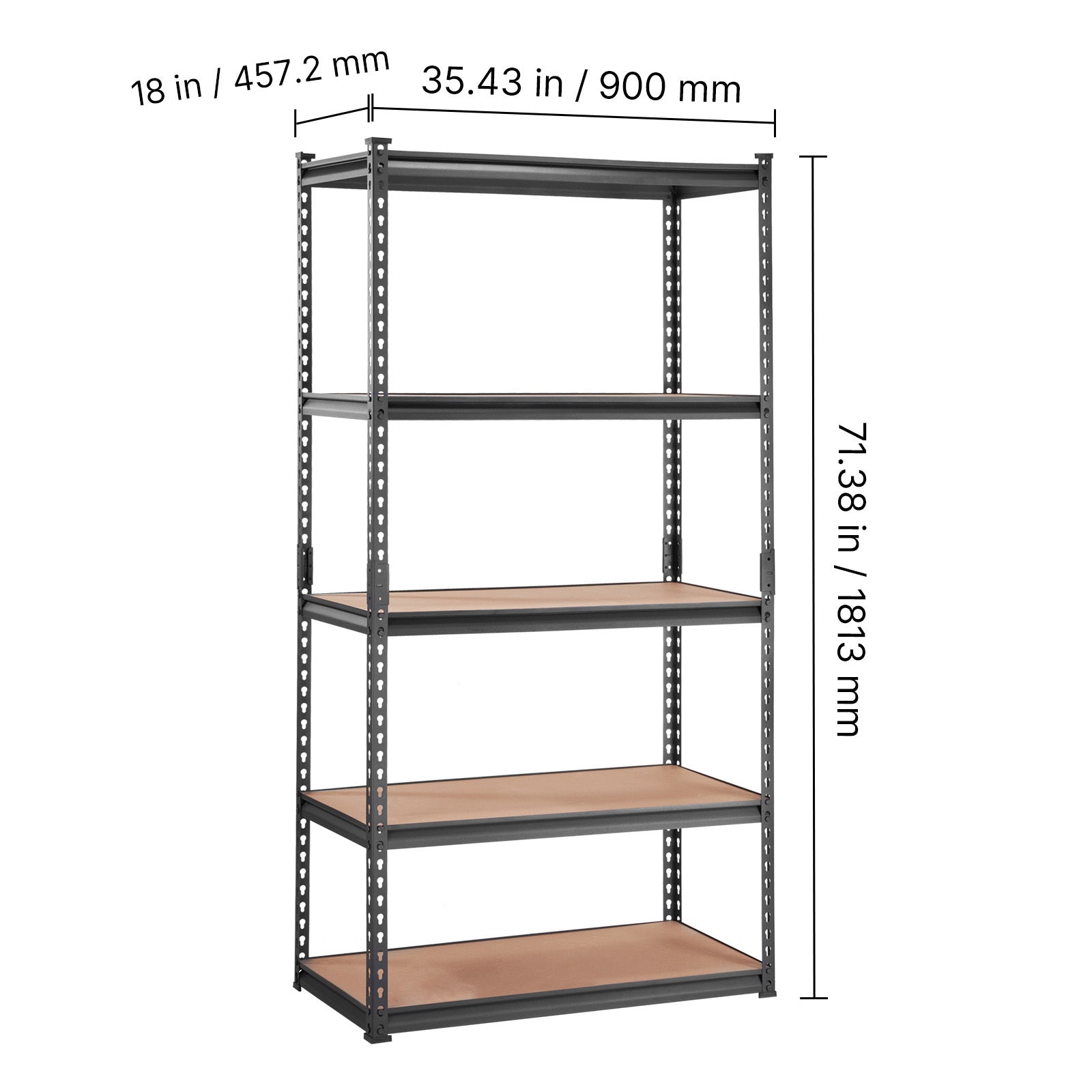 VEVOR Storage Shelving Unit, 5-Tier Adjustable, 2000 lbs Capacity, Heavy Duty Garage Shelves Metal Organizer Utility Rack, Black, 30" L x 12" W x 60" H /36" L x 18" W x 72" H for Kitchen Pantry Basement Bathroom Laundry