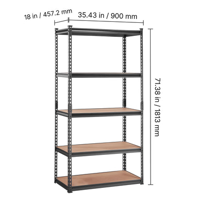 VEVOR 5-Tier Adjustable Storage Shelving Unit 2000 lbs – Heavy Duty Metal Garage Shelves, 2-in-1 Convertible Utility Rack, Rust-Proof SPCC Steel, 30"x12"x60" or 36"x18"x72", for Garage, Pantry, Basement & Laundry