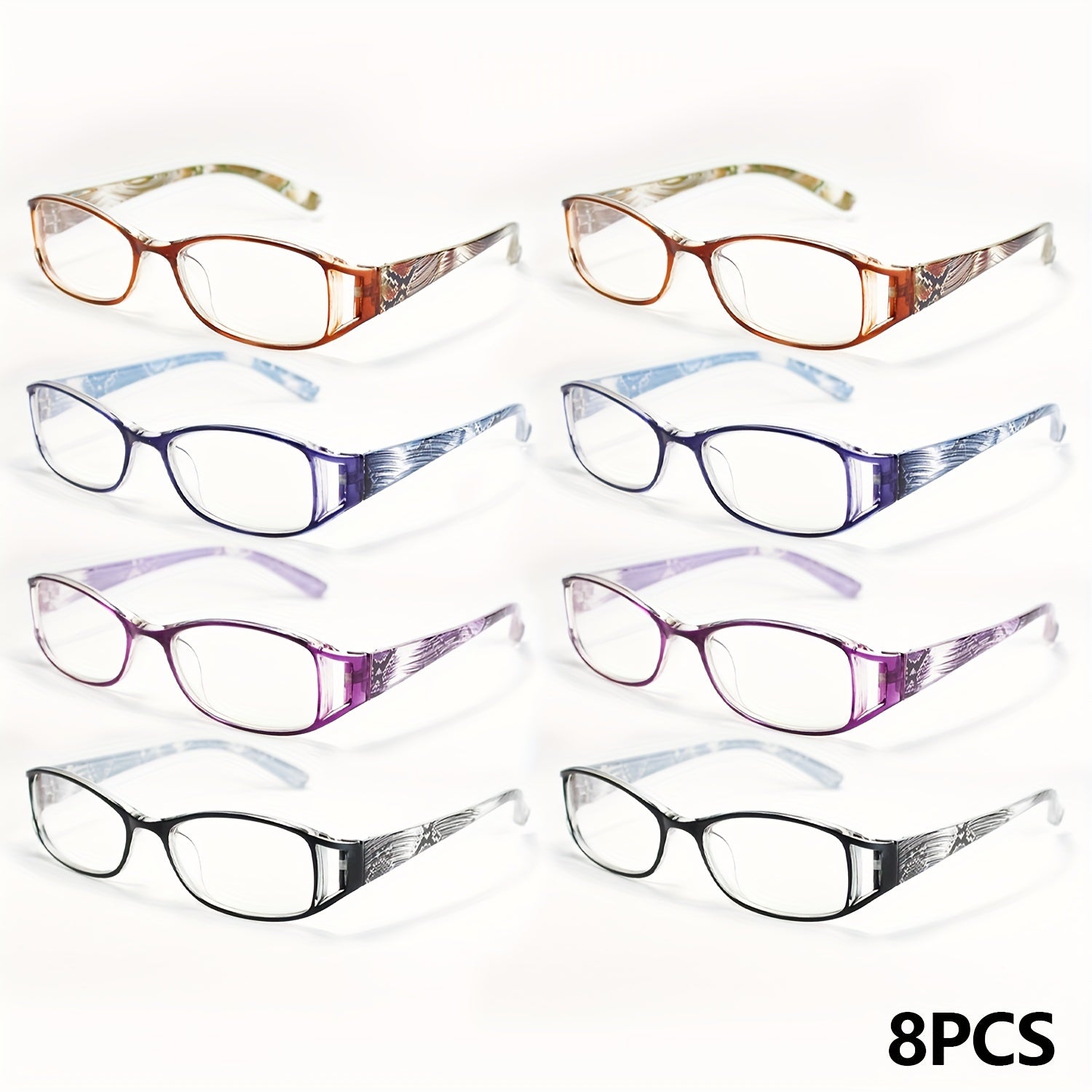 8pcs Blue Light Blocking Reading Glasses - Anti-Eye Strain Computer Glasses with HD Lens Clarity, Lightweight PC Frame, Full-Rim Square Frames, Compatible with Glasses Case - for Women, Men, Office, Gaming, Smartphone - Buy 4 Get 4 Free Offer, Gaming