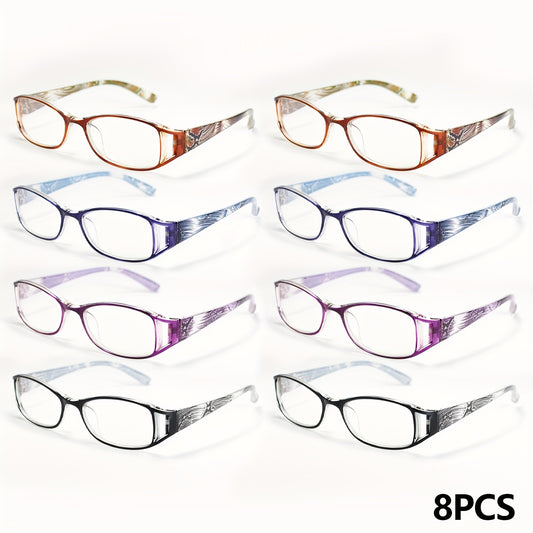 8pcs Blue Light Blocking Reading Glasses - Anti-Eye Strain Computer Glasses with HD Lens Clarity, Lightweight PC Frame, Full-Rim Square Frames, Compatible with Glasses Case - for Women, Men, Office, Gaming, Smartphone - Buy 4 Get 4 Free Offer, Gaming