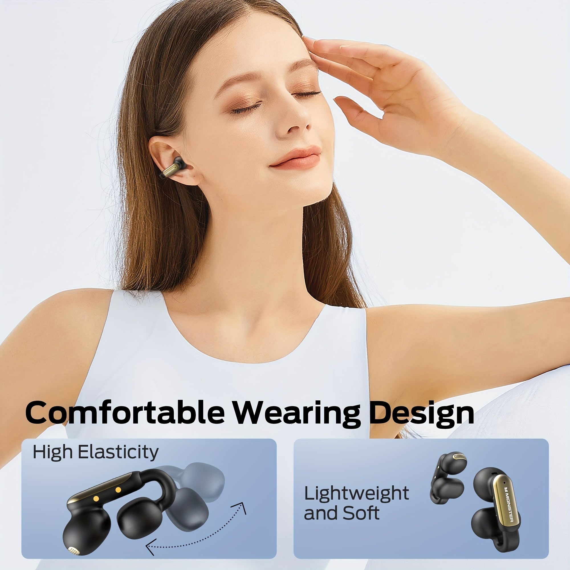 Monster Wireless Open-Ear Headphones with Noise Cancellation, Wireless, Touch Control, -C Charging, Compatible with iPhone/ Smartphones - Gaming, Music,  Calls - Compatible with PS5/PS4/ Switch - Open Back Design for Spatial Sound - Compatible with Smart