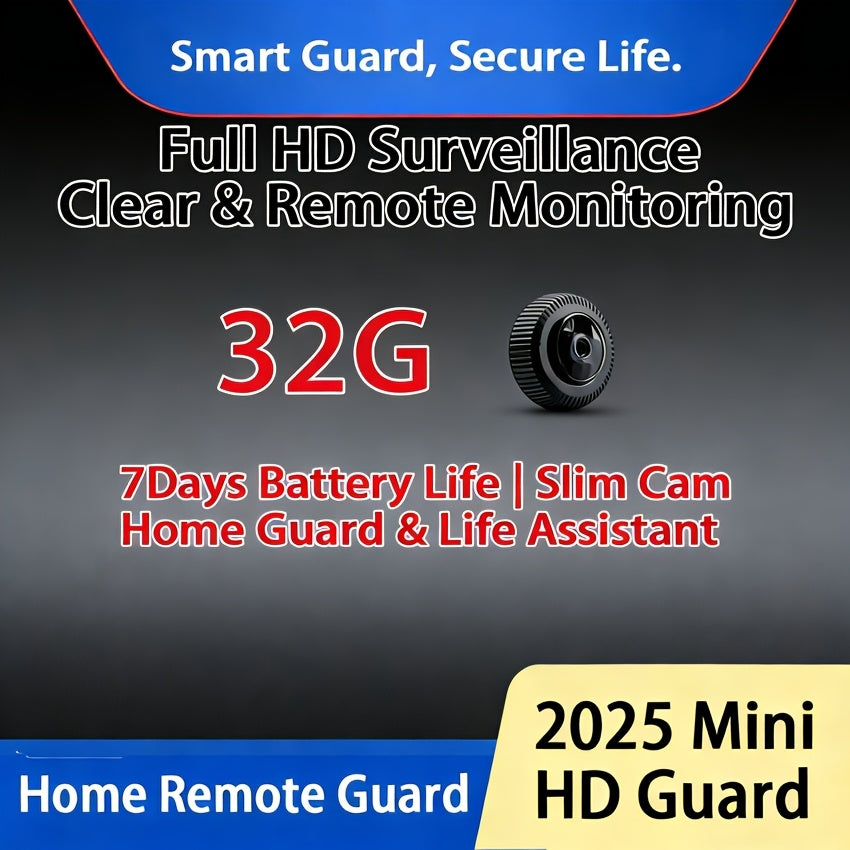 Mini Hidden WiFi Camera Ultra-Thin 0.7" – Full HD Night Vision, Motion Detection, Auto Alarm, 7-Day Standby, App Remote View, Indoor Outdoor for Baby Monitor Pet Elderly Home Office (16G/32G)
