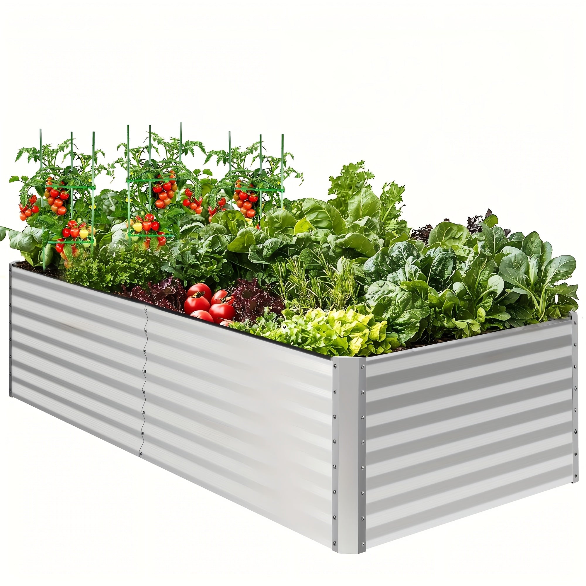 Extra Large Elevated Raised Garden Bed 8x4x2ft – soges Galvanized Planter Box Stand with 3 Ground Stakes & Rubber Feet, Above Ground Garden Kit for Vegetables Herbs Flowers – Patio Backyard