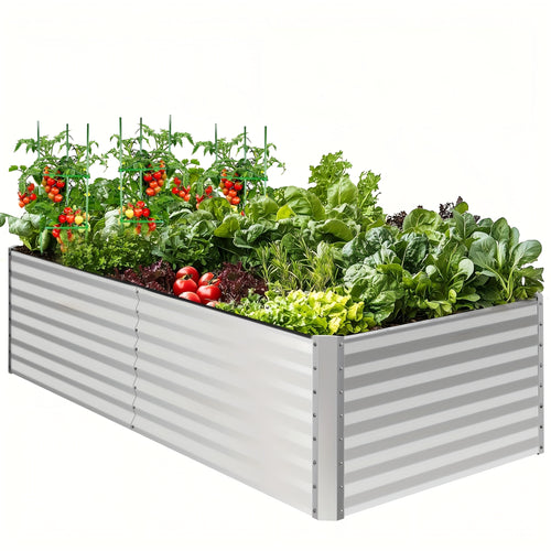 Extra Large Elevated Raised Garden Bed 8x4x2ft – soges Galvanized Planter Box Stand with 3 Ground Stakes & Rubber Feet, Above Ground Garden Kit for Vegetables Herbs Flowers – Patio Backyard