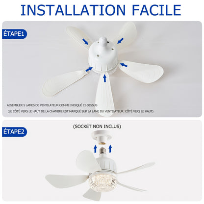 Ceiling Fan Light Bulb with Remote Control – E27/E26 Socket Fan Light, 3-Speed Dimmable LED, Plug-In Small Ceiling Fan for Kitchen Bedroom Small Rooms, No Wiring Needed | ShopVora CA