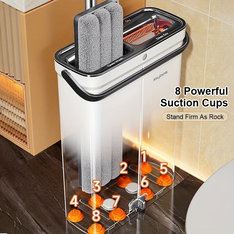 Flat Mop and Bucket with Wringer Set Hands-Free, Dual Compartment Wet Dry Separation Floor Cleaning System, 360° Rotating Head, 2 Reusable Microfiber Pads for All Floor Types Windows Walls