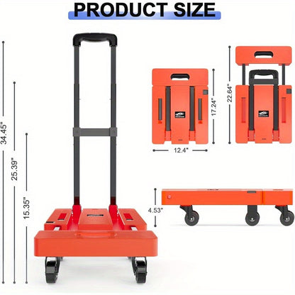 Foldable Hand Truck 500LB Capacity, Convertible Handcart with Extendable Adjustable Handle & 4 Wheels, Portable Folding Dolly Cart for Home Office Yard Moving Warehouse – Heavy Duty Material Handling