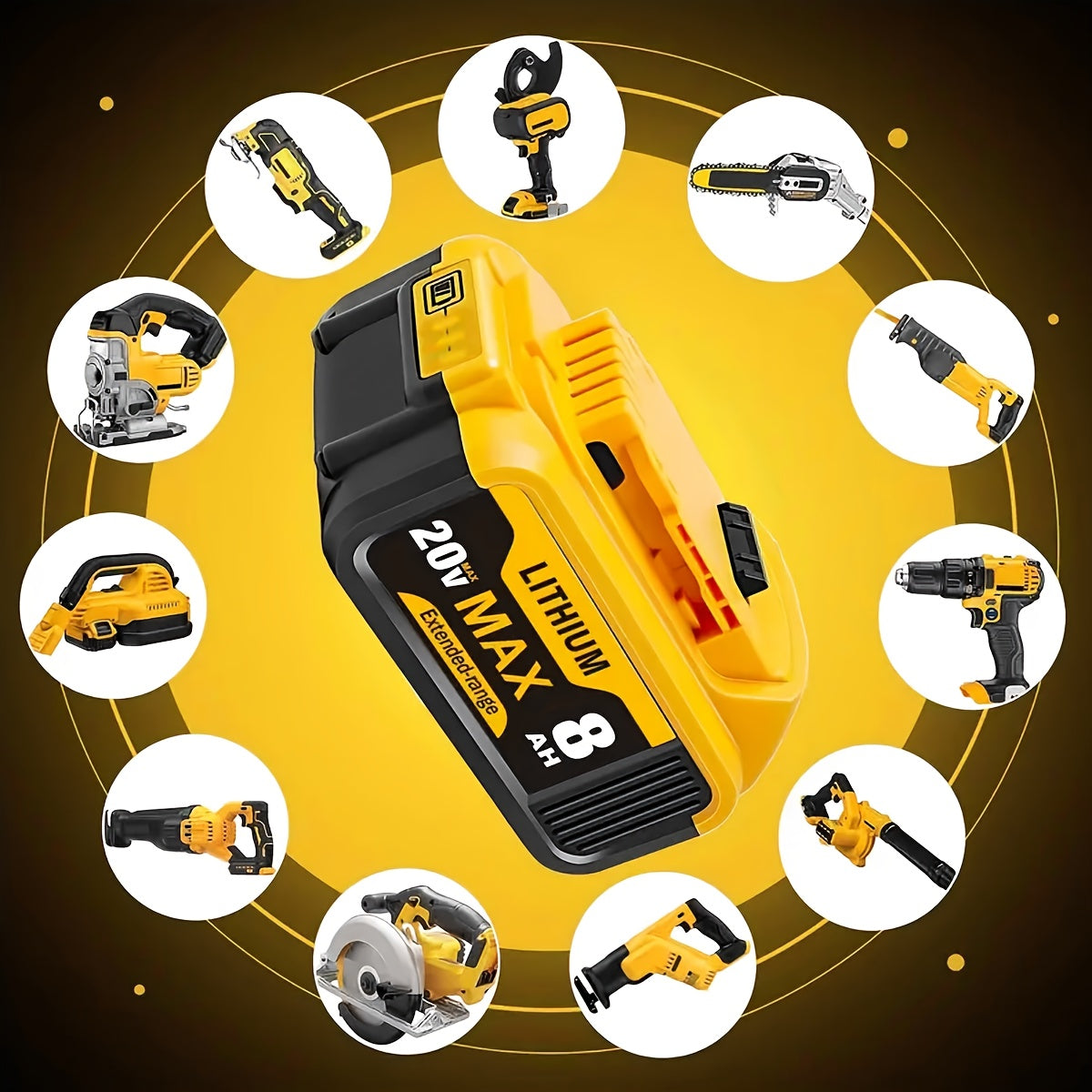 8.0Ah High-Capacity 20V Lithium-Ion Replacement Compatible for Dewalt Cordless Tools - Compatible with DCB200, DCB205, DCB206, DCD/DCF/DCG/DCS Drills, Saws, Grinders - -Lasting Power ( -ion)