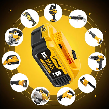 8.0Ah 20V Lithium-Ion Replacement Battery Compatible with DeWalt DCB200 DCB205 DCB206 – High Capacity 20V MAX Battery for DCD DCF DCG DCS Drills Saws Grinders, 1-Pack 2-Pack 4-Pack 6-Pack