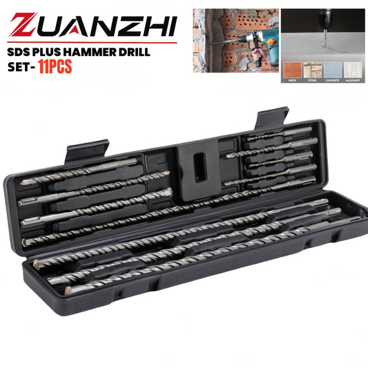 11pcs SDS PULS Hammer Drill Bits Set, SDS Plus Concrete Masonry Hole Tool Drill Bits for Concrete, Stone, Brick, with Portable Storage Case110mm/160mm/210mm/450mm Long Drill Bit