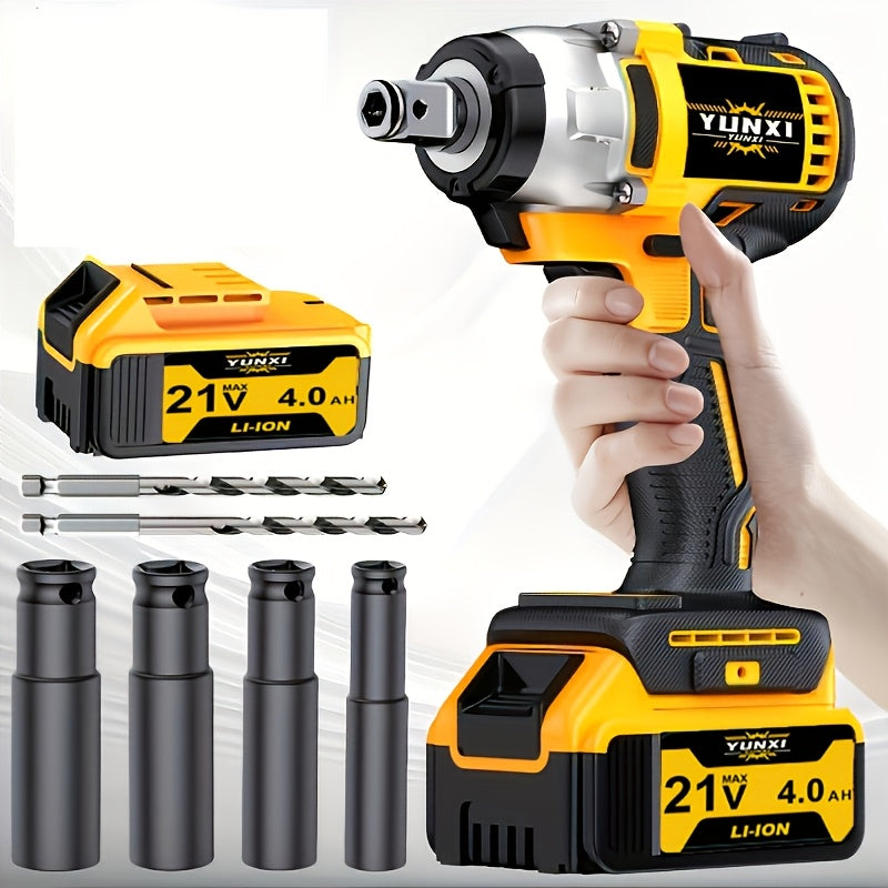 Brushless Impact Wrench Set 21V Cordless – Lithium Battery & Quick Charger Included, Up to 2 Batteries + Plastic Toolbox Bundle, High-Torque Electric Wrench for Car Tires, Auto Repair & Home DIY