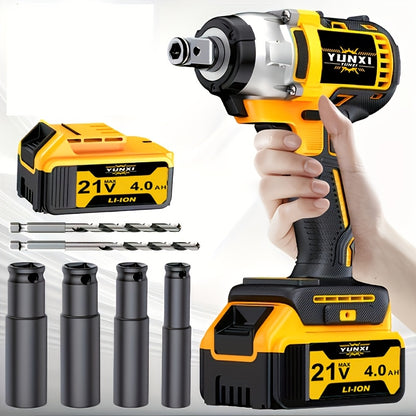Brushless Impact Wrench Set 21V Cordless – Lithium Battery & Quick Charger Included, Up to 2 Batteries + Plastic Toolbox Bundle, High-Torque Electric Wrench for Car Tires, Auto Repair & Home DIY
