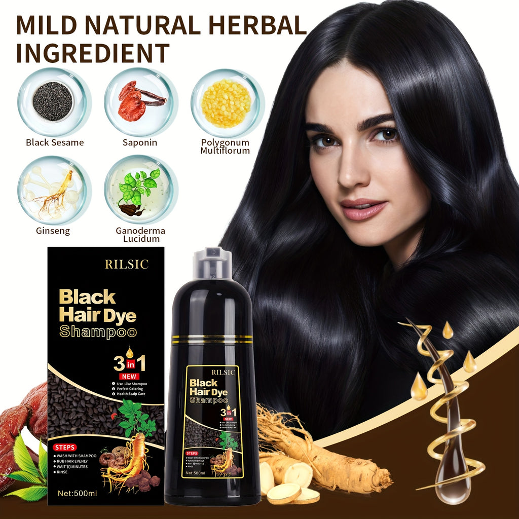 RILSIC 3-in-1 Herbal Hair Dye Colour Shampoo – Instant Natural Hair Colouring in Minutes for Women & Men | 16.91oz Halloween & Everyday Gift