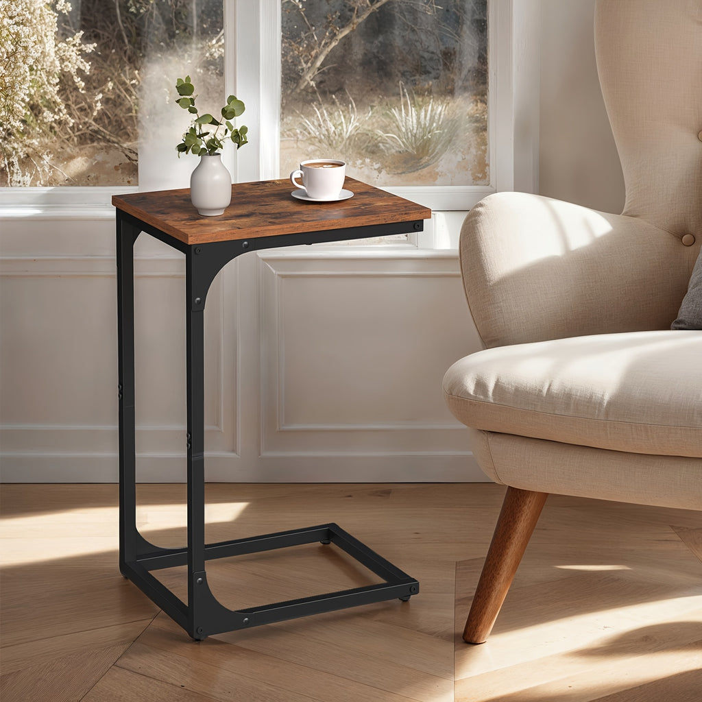VASAGLE C-Shaped End Table with Steel Frame 11.8"x15.7"x24.4" – Slim Sofa Side Table for Living Room, Bedroom & Couch, Rustic Brown & Black, Small Bedside Snack Table Easy Assembly