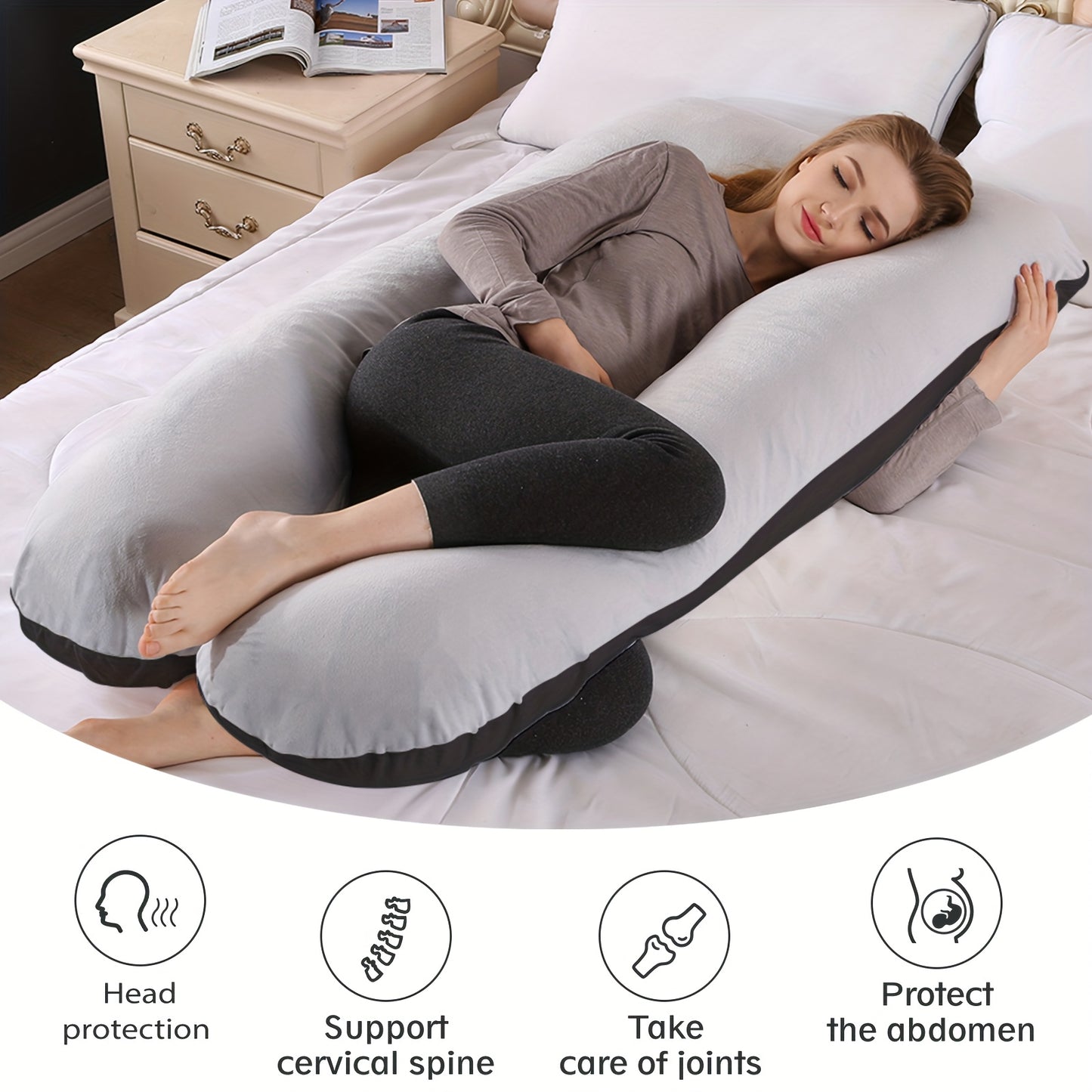 U-Shaped Pregnancy Pillow 47 Inch with Velvet Removable Cover – Full Body Maternity Pillow for Sleeping, Back & Belly Support for Pregnant Women & Adults