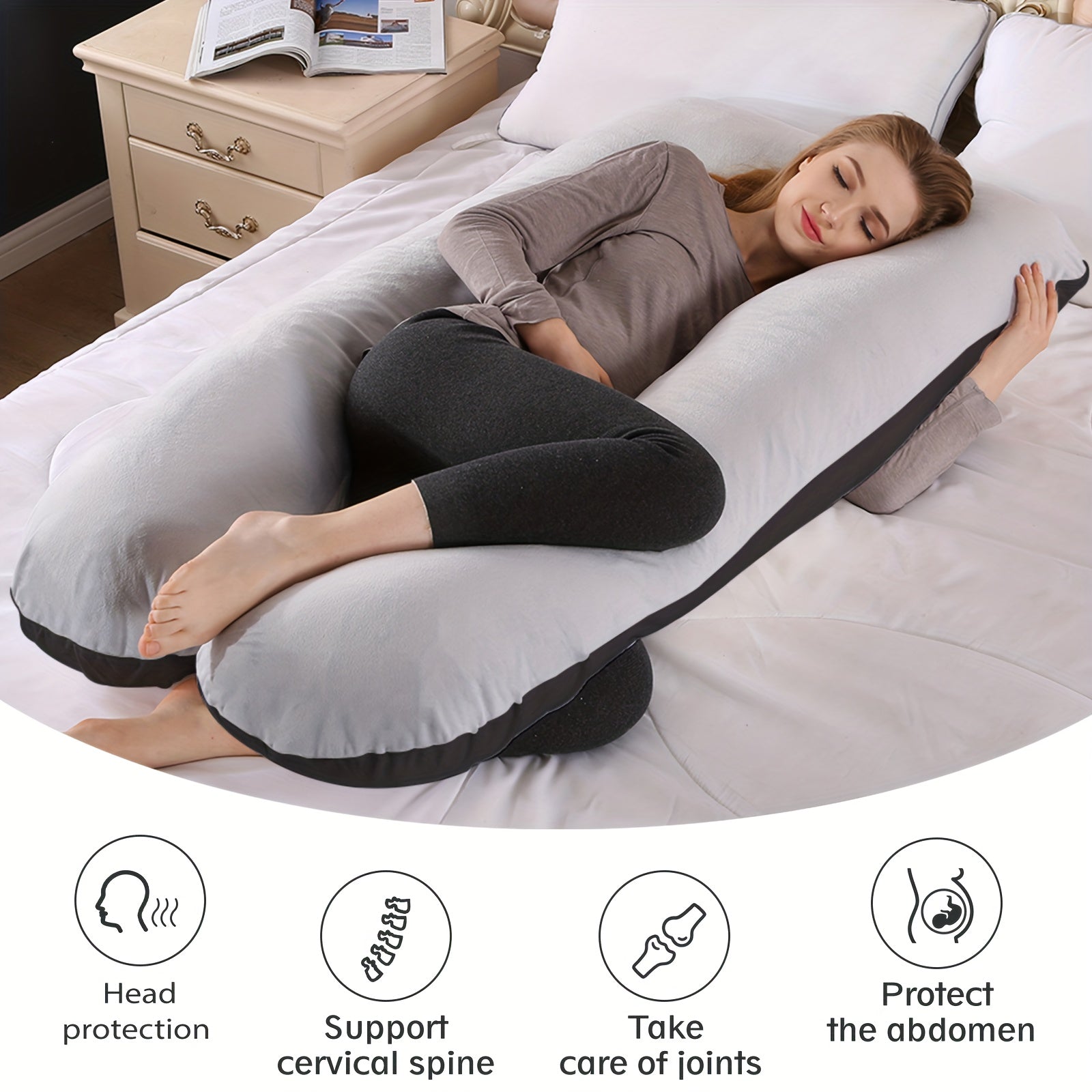 Chilling Home Pregnancy Pillows - U Shaped Maternity Pillow for Pregnant Women with Velvet Removable Cover, Easy to Clean - 47 Inch Pregnancy Pillows for Sleeping - Body Pillows for Adults Full Support, Fully Enclosed, Multiple Usage Methods