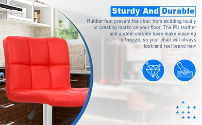 Adjustable Swivel Bar Stools Set of 2 with Back Support - Hydraulic Height PU Leather Armless Bar Chairs, Galvanized Steel Frame, Modern Kitchen Counter & Living Room Seating