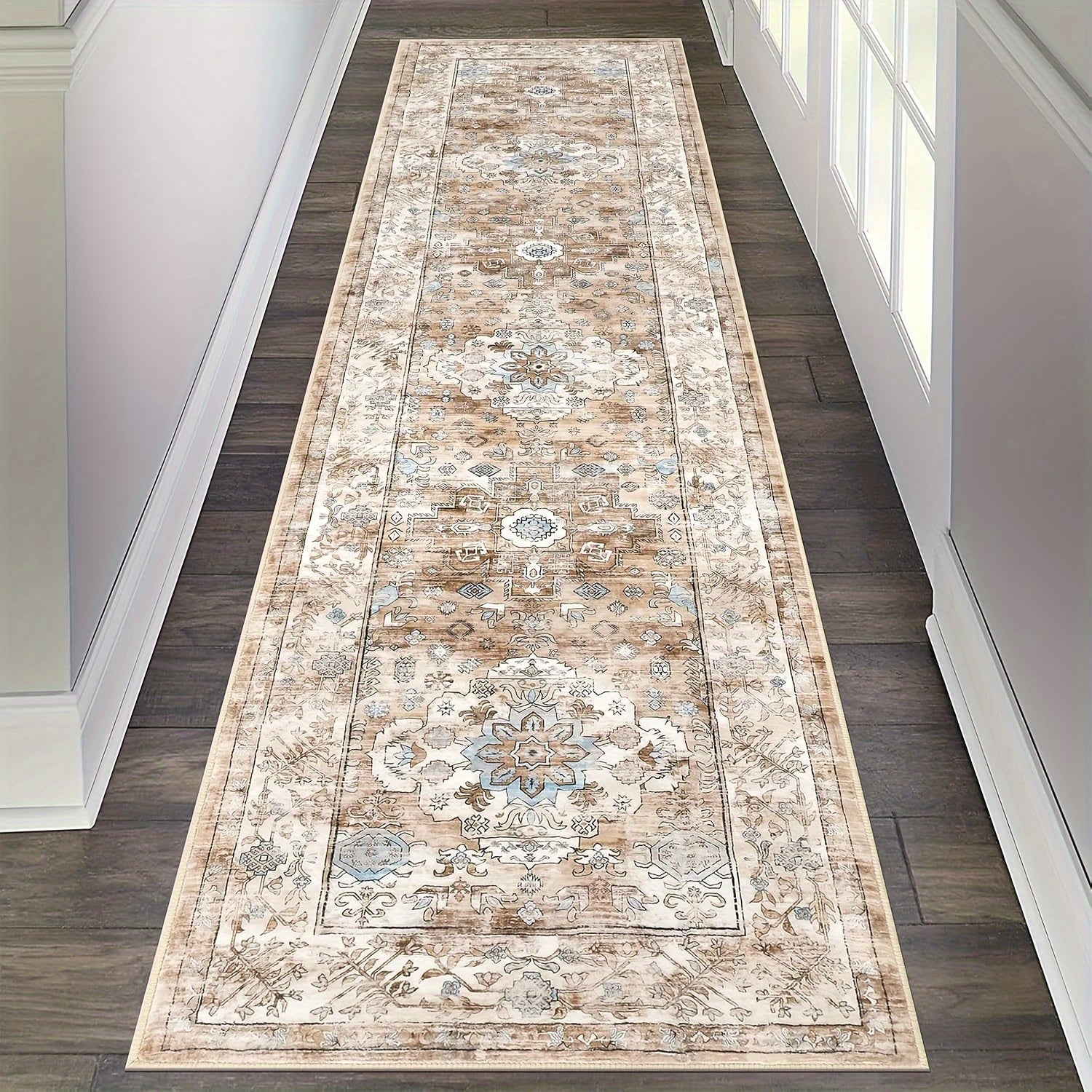 Washable Boho Runner Rug with Non-Slip Rubber Backing – Soft Farmhouse Hallway Carpet for Entryway, Kitchen, Laundry Room & Bathroom | Multiple Sizes | ShopVora CA