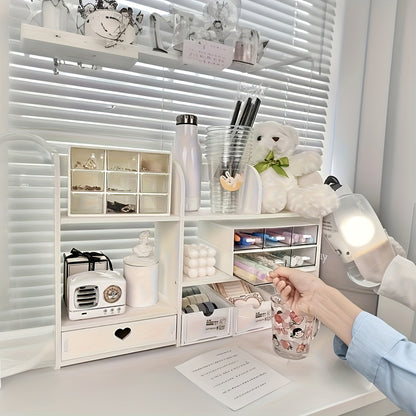Desktop Storage Box Multi-Level Shelves Makeup Organizer - Rectangular Office Supplies & Cosmetics Storage Cabinet, Spacious Desk Organizer for Home & Office, Clear Workspace Solution