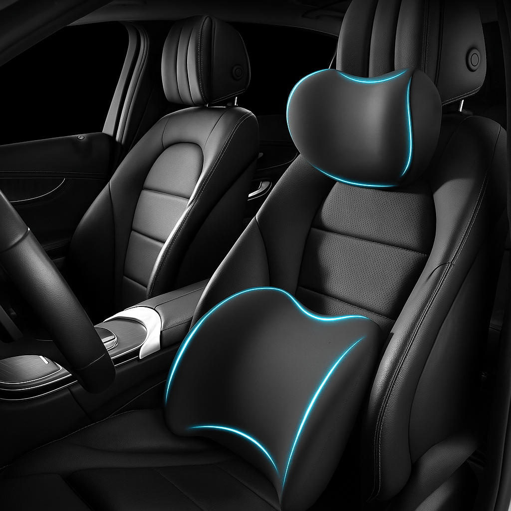 Car Headrest and Lumbar Support Set Autumn/Winter Comfort Upgrade Ergonomic Contoured Design High-Density Foam Filling Long-Distance Driving Comfort Includes