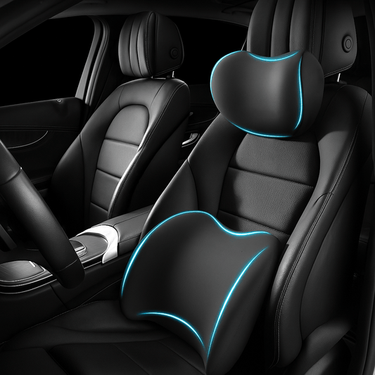 Car Headrest and Lumbar Support Set Autumn/Winter Comfort Upgrade Ergonomic Contoured Design High-Density Foam Filling Long-Distance Driving Comfort Includes