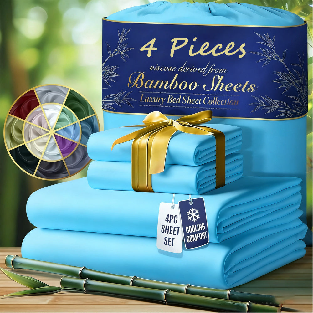 4 Peices 2200TCUltra Cooling & Silky Soft Bed Sheets, 16" Deep Pocket, Perfect for Hot Sleepers, Hotel Bedding Sheets Bamboo Sheet - Super Cooling & Breathable - Perfect for Hot Sleepers Hotel-Quality Bedding Sheets Set Bamboo Sheets Sets King Size