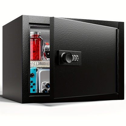 Mini Safe Box 3-in-1 Unlock (Electronic Password, Key & Passcode) – 0.23 Cu.Ft Compact Home Security Safe for Bedroom, Office & Bedside, Stores Cash, Jewellery & Passport