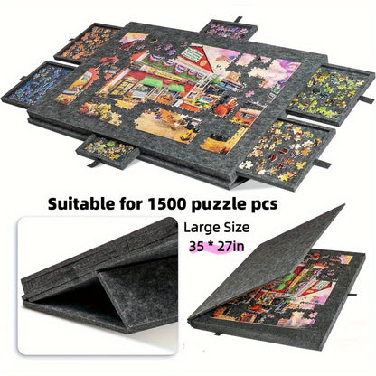 Portable Puzzle Table for 1500pcs Puzzles - 6 Sorting Trays, Adjustable Angle Bracket, Built-In Dust Cover & Felt Board, Father's Day Gift for Puzzle Lovers