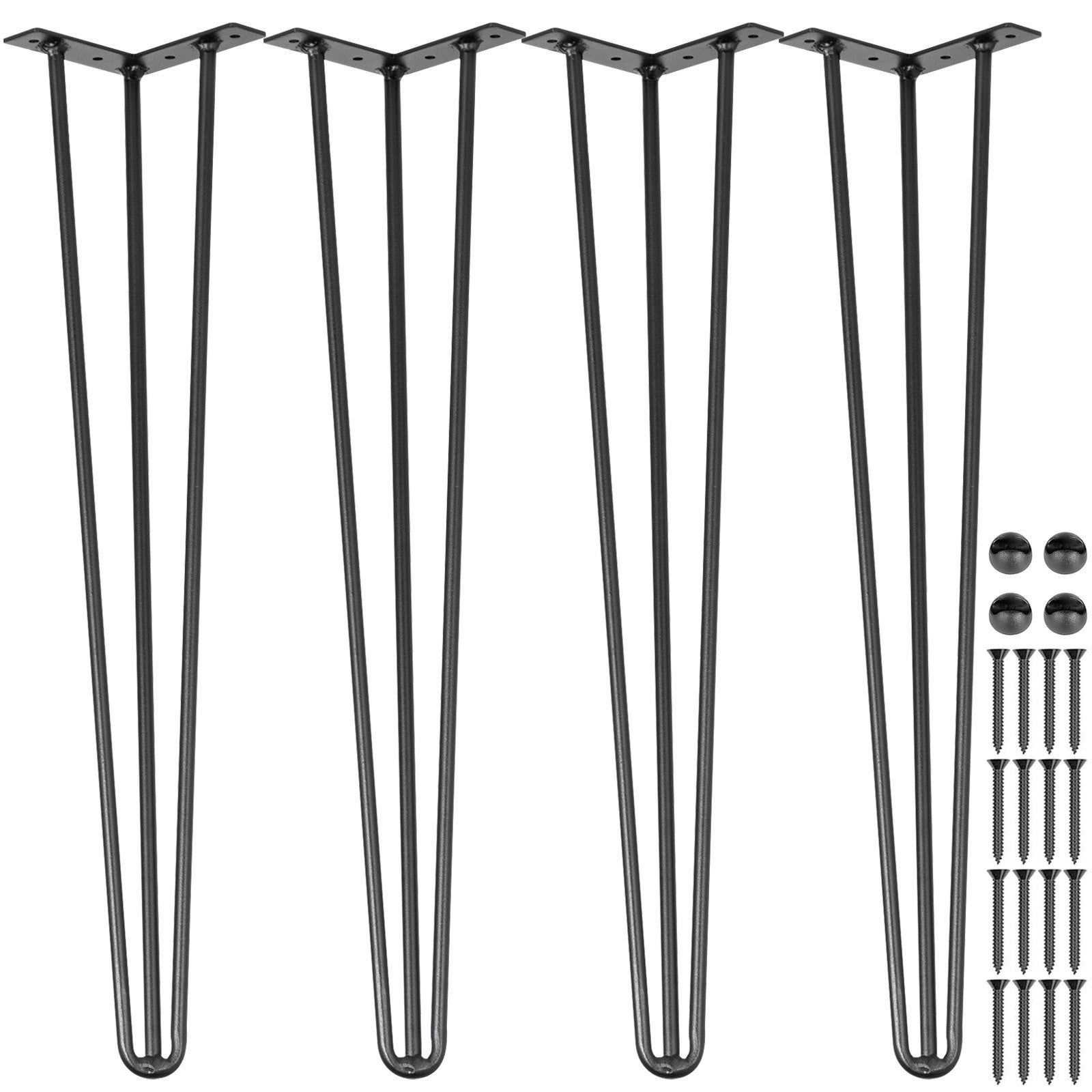 Hairpin Table Legs Set of 4 – Carbon Steel 3-Rod Design, 220 lbs Each, 16–40 Inch – Heavy Duty DIY Furniture Legs for Desk, Bench, Dining Table & Chairs – Black Powder Coat