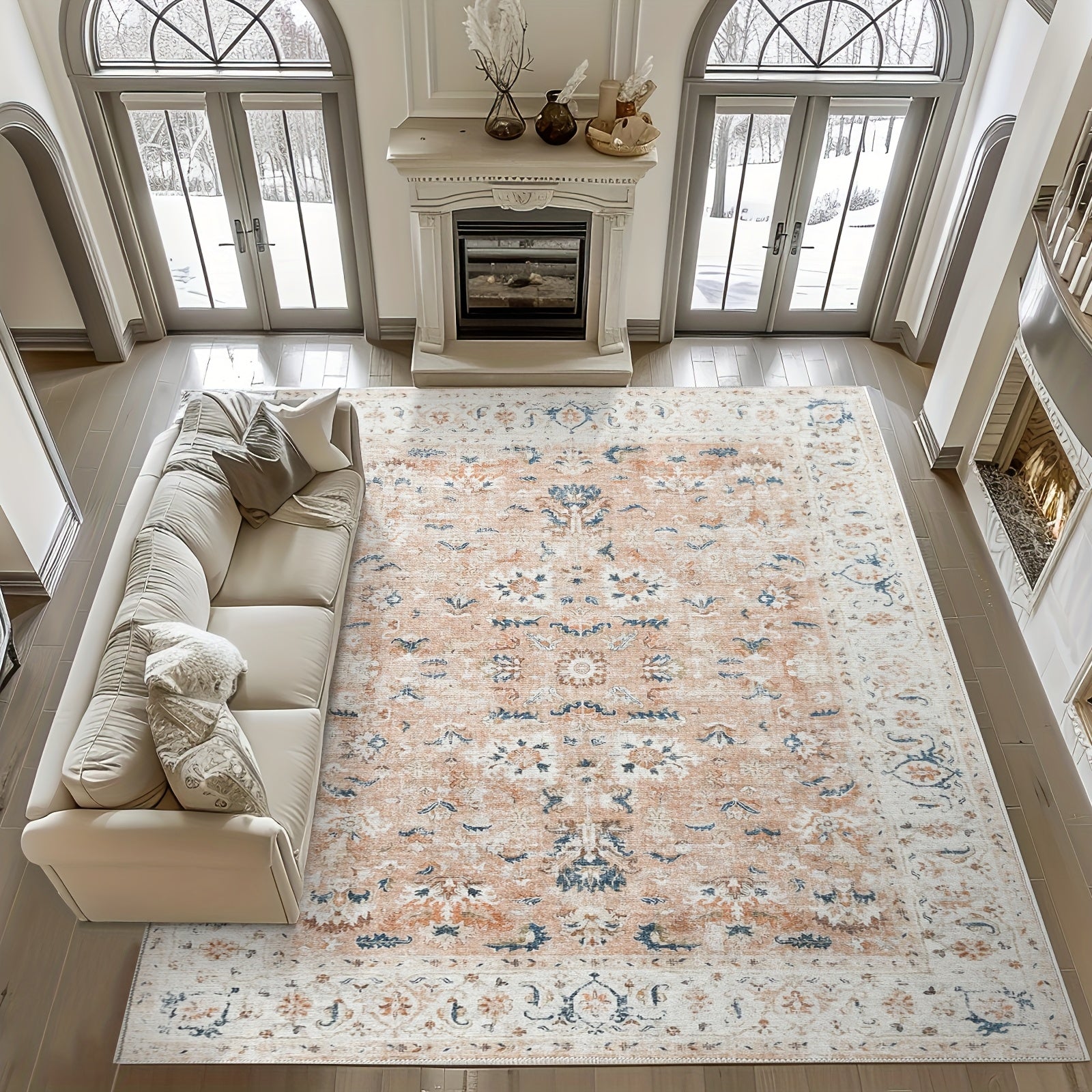 JINCHAN 8x10 Washable Vintage Floral Area Rug – Boho Retro Thin Accent Carpet for Living Room, Bedroom, Kitchen & Farmhouse, Multiple Colours | ShopVora CA
